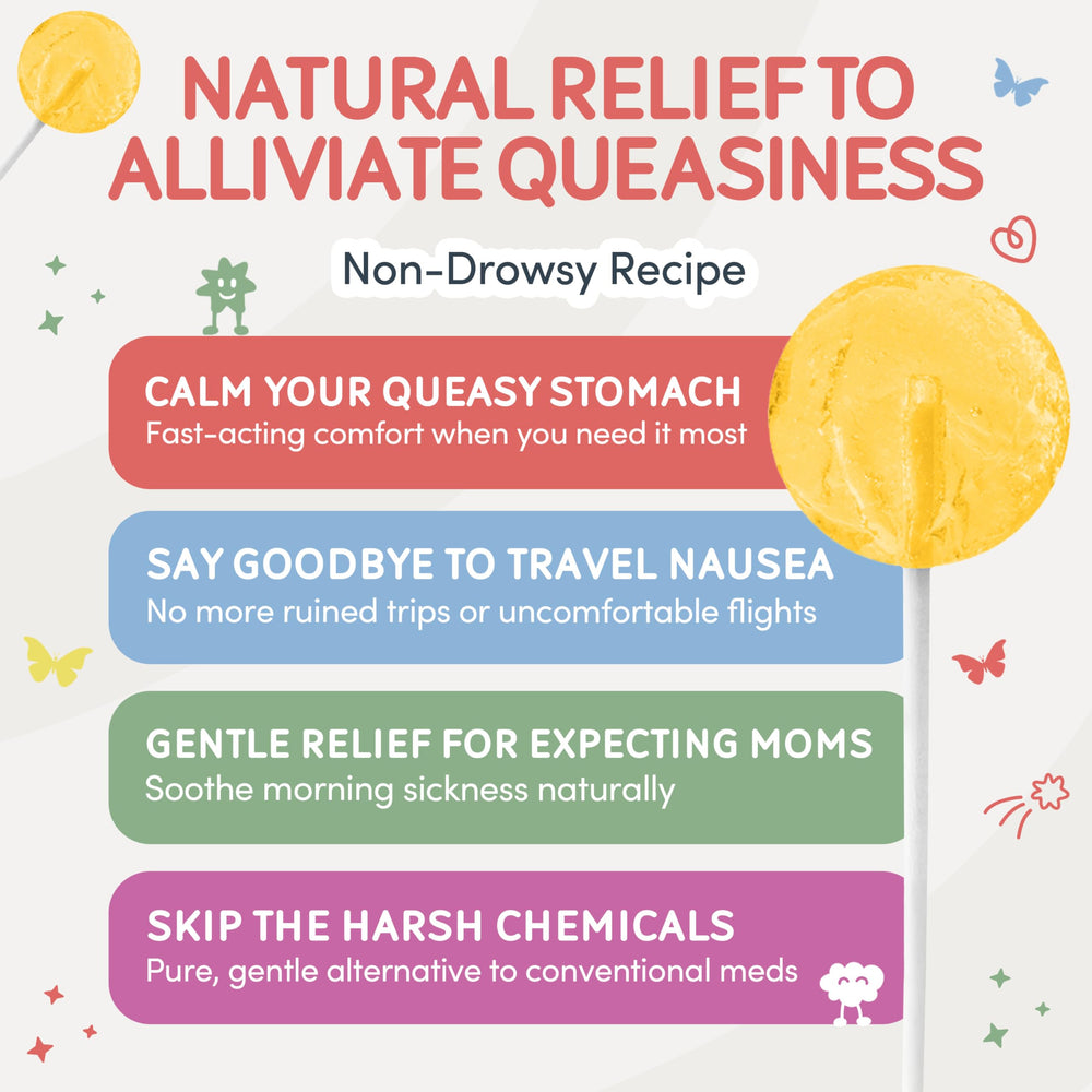 MommaBear Nausea Lollipops child holding a lollipop suggests kid-friendly relief.