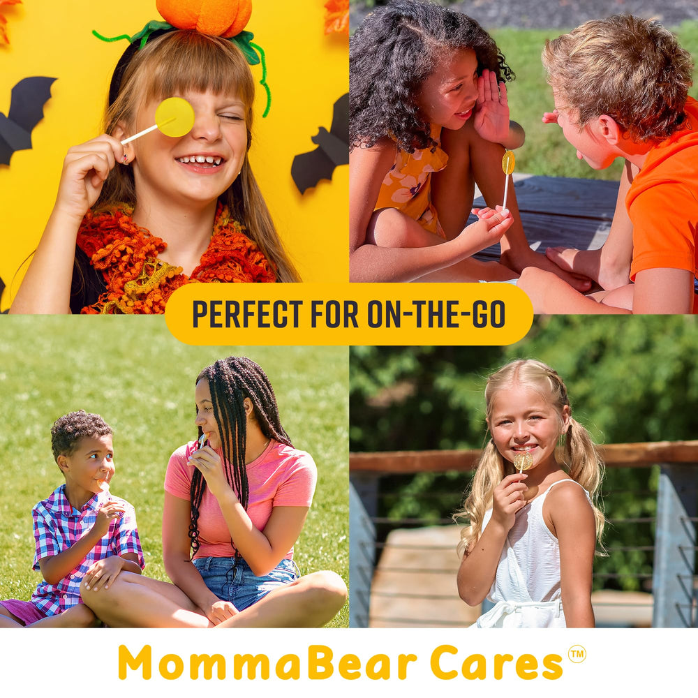 MommaBear Nausea Lollipops allergy-friendly label hints gluten-free and dairy-free options.