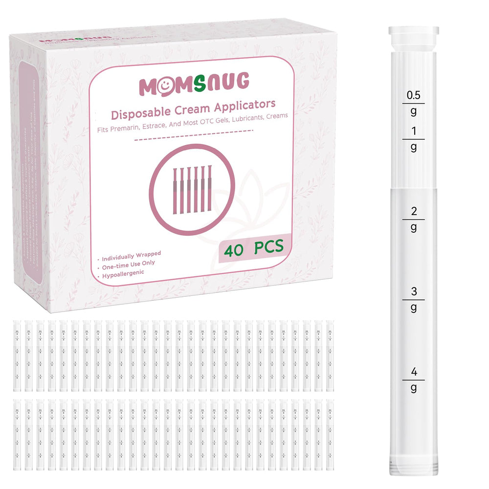 Momsnug disposable vaginal applicator 40-pack provides sterile, convenient home and travel use.