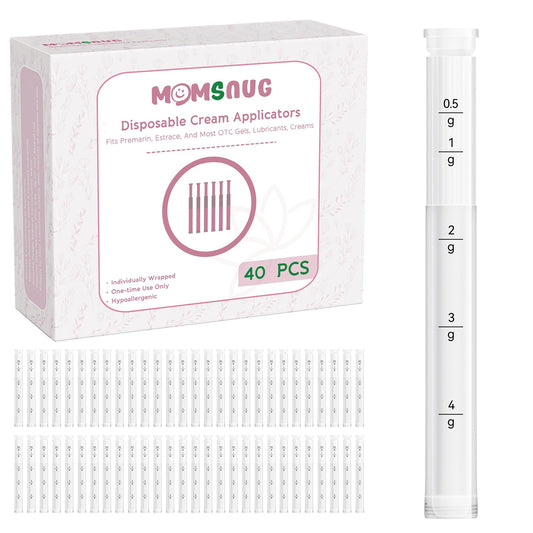 Momsnug disposable vaginal applicator 40-pack provides sterile, convenient home and travel use.