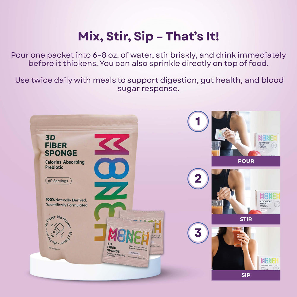 Vegan, sugar-free fiber supplement label for Monch Monch