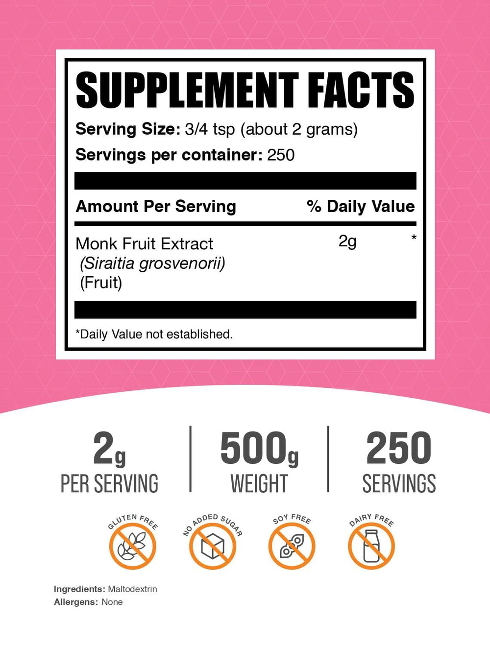 Luo Han Guo Monk Fruit Extract Powder 2g per Serving