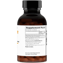 Close-up of MONOHERB PQQ 40 mg bottle and capsules