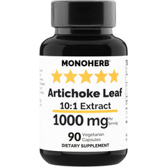Bottle of MONOHERB Artichoke Leaf Extract 1000 mg with 90 vegetarian capsules