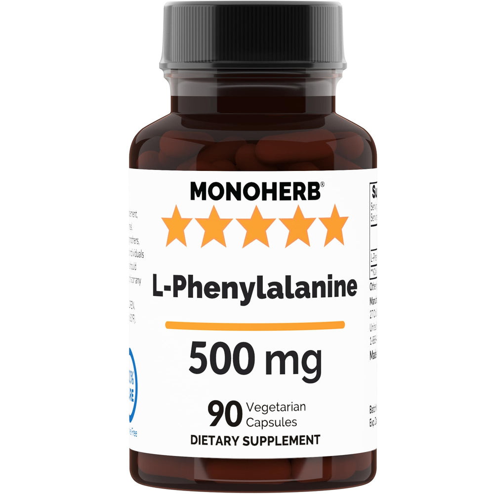 MONOHERB L-Phenylalanine 500 mg per Capsule bottle label