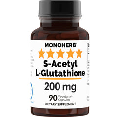 MONOHERB S-Acetyl L-glutathione 200mg bottle with 90 vegetarian capsules