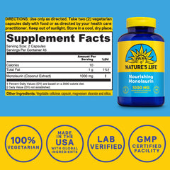 Bottle of Nature's Life Monolaurin 1000 mg for immune support