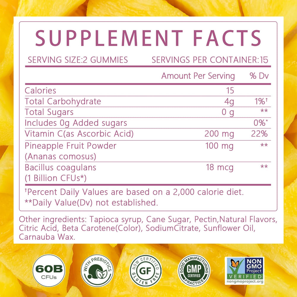 Back view of Montue Gummies bottle showing nutrition information