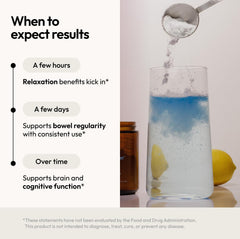 Moon Juice Magnesi-Om blue lemon powder in a glass.
