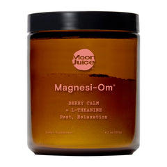 Moon Juice Magnesi-Om bottle pour showing calm evening ambiance