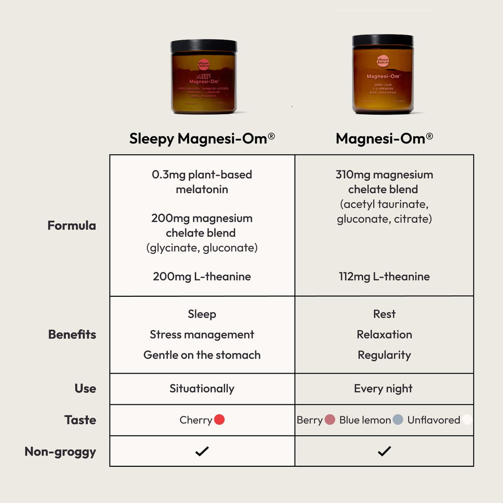Moon Juice Sleepy Magnesi-Om nightstand setup for calm bedtime routine