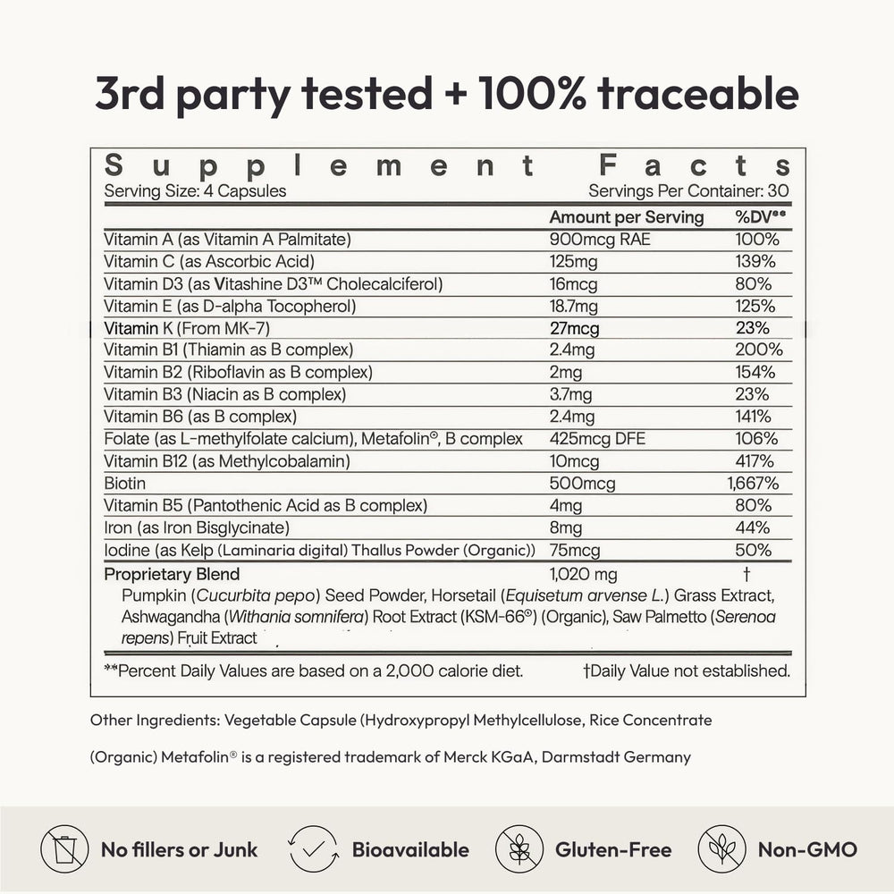 10 bioavailable vitamins and adaptogens in SuperHair