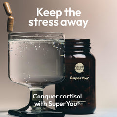 Moon Juice SuperYou label close-up highlighting adaptogens and ingredients