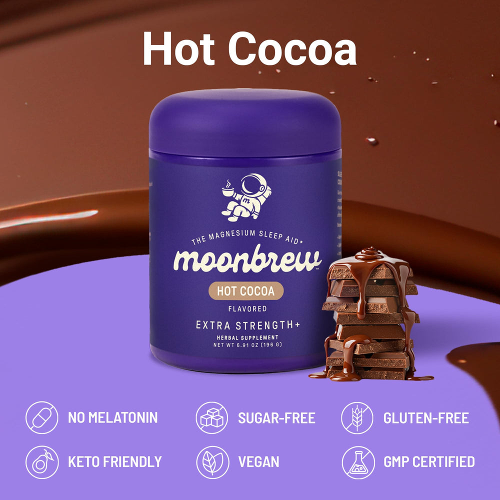 MoonBrew Nighttime hot cocoa with dairy or non-dairy milk creating a creamy bedtime treat