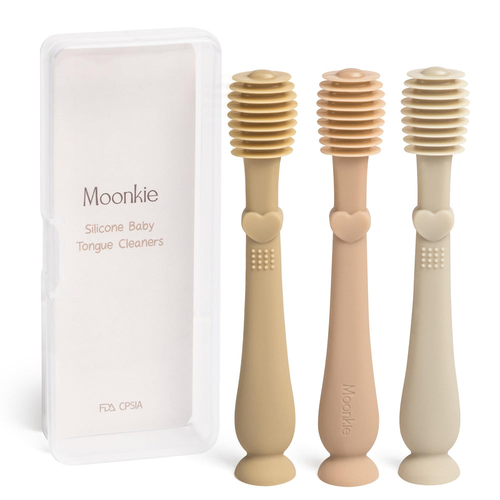 Moonkie 3-Piece Baby Tongue Cleaner Set in Croissant, Apricot, and Sand