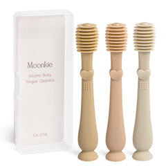 Moonkie 3-Piece Baby Tongue Cleaner Set in Croissant, Apricot, and Sand