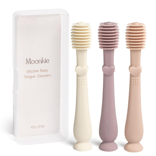 Moonkie 3-piece Baby Oral Cleaner set in blush, ivory and pale mauve colors