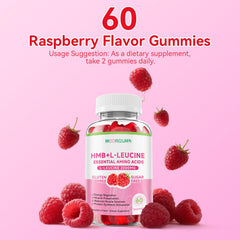 MOORGUMY HMB & L-Leucine Gummies Raspberry bottle and serving