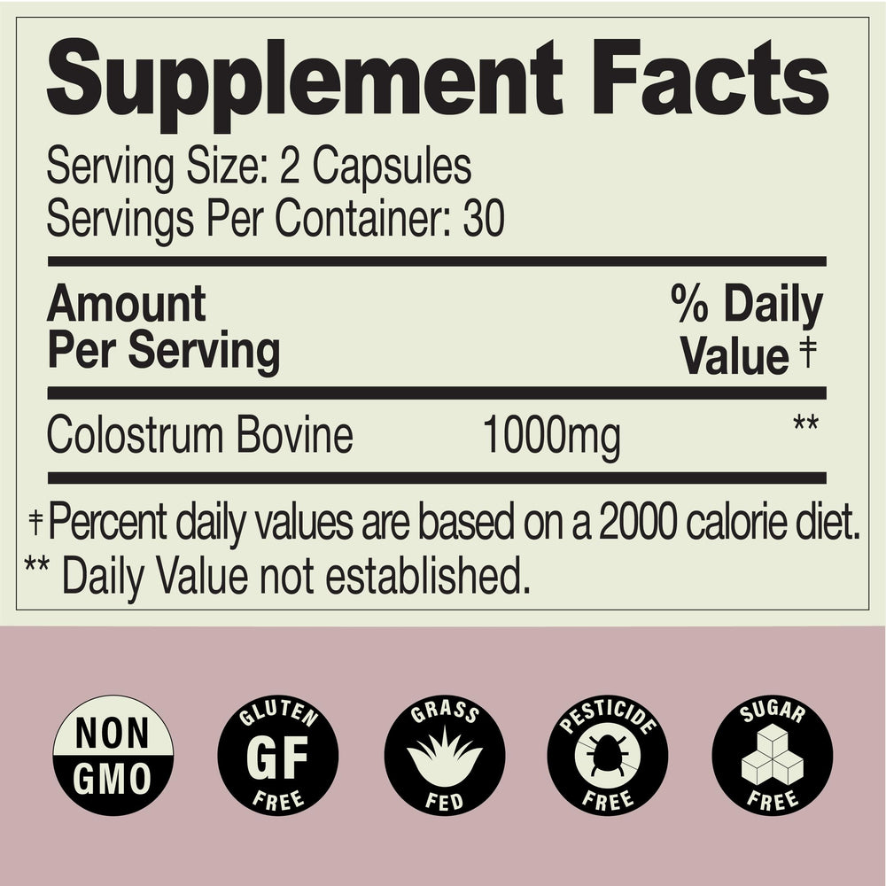 Nutrition highlights on MOOVE colostrum packaging (vitamins and minerals)