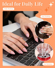 MORGLES clear half-cover almond nails blend seamlessly with natural nails.
