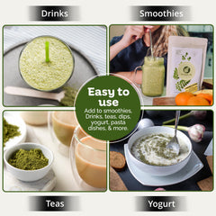 Serving ideas with moringa powder in smoothie and tea