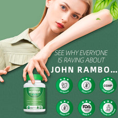 Back label showing nutrition information for Moringa capsules