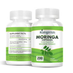 Bottle of Moringa Capsules 200 count on white background