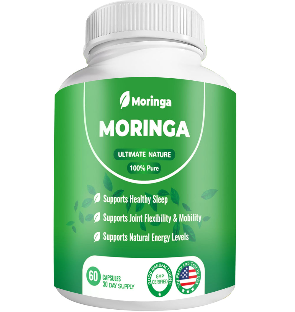 Front view of Moringa Capsules bottle with 60 capsules
