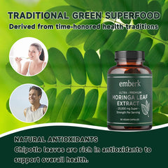 Serving scoop showing 1000 mg moringa leaf powder per serving