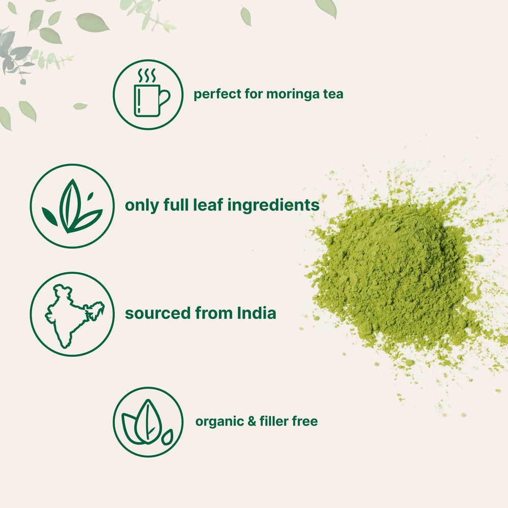 Moringa leaf powder bottle and label