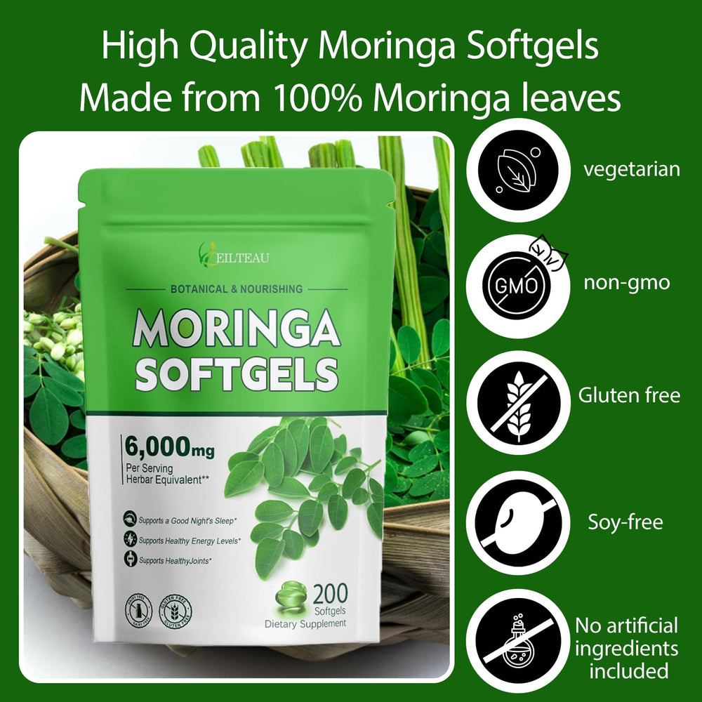Moringa leaves and product packaging