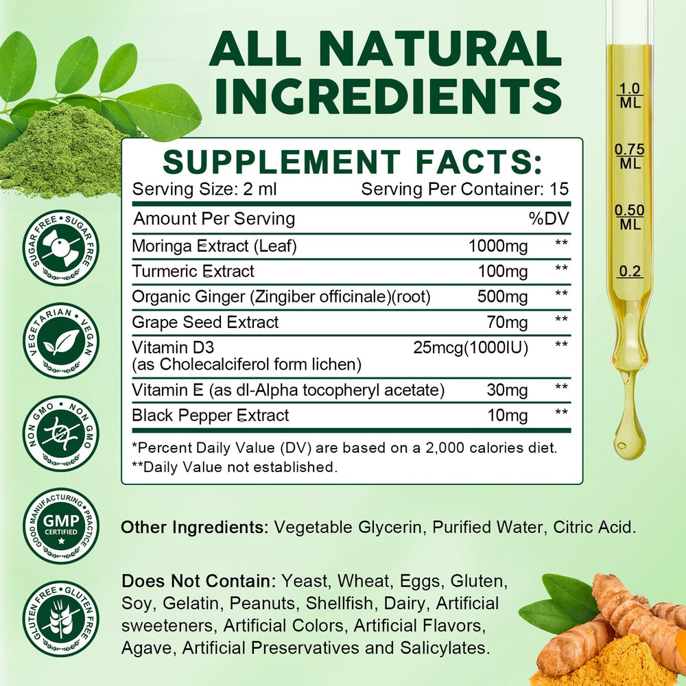 Moringa Liquid Drops bottle with label visible