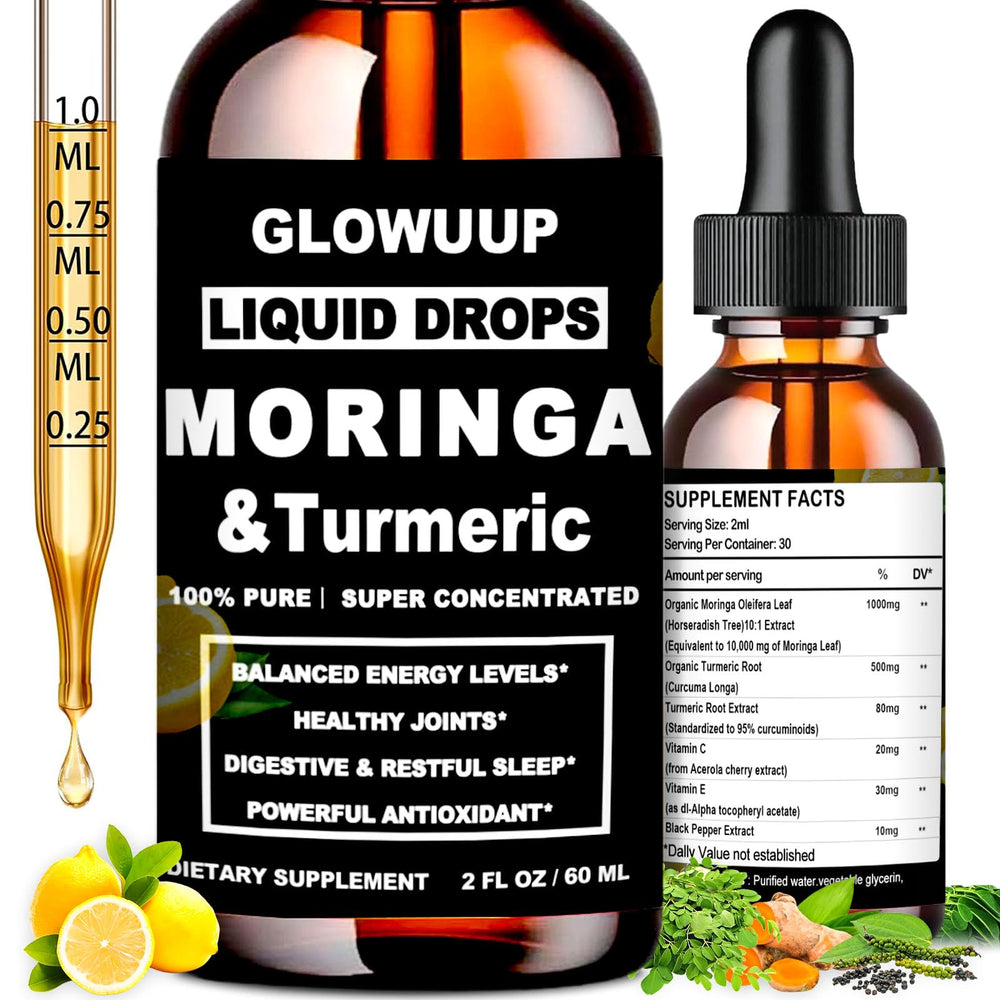 Organic moringa liquid drops with turmeric, curcumin, and black pepper