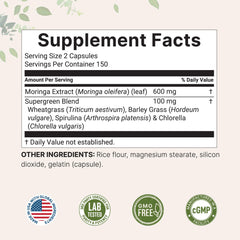 Close-up of Moringa Oleifera bottle label