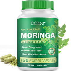 Balincer Moringa Powder Capsules bottle with 120 vegan capsules