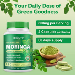 Ingredients and Moringa leaves used in capsules
