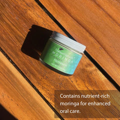 Cruelty-free logo on Moringa toothpaste packaging