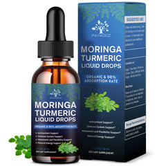 Two-pack front view of organic moringa leaf extract liquid drops bottle with turmeric and black pepper