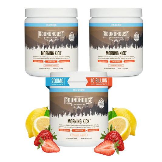 Three-pack Morning Kick greens powder front view
