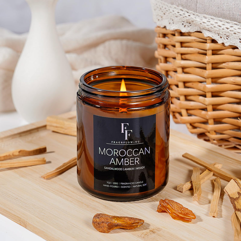 Aromas rising from Moroccan Amber candle in a cozy setting