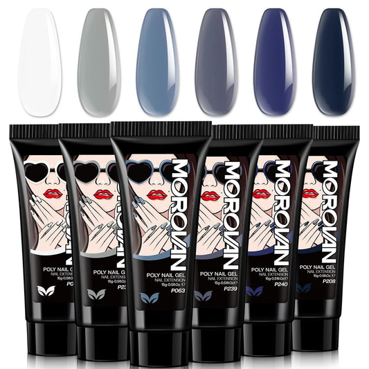 Morovan Poly Gel Kit six-color set for versatile nail extensions.