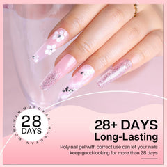 Morovan Poly Gel Nail Colors lamp curing in 90-120 seconds.