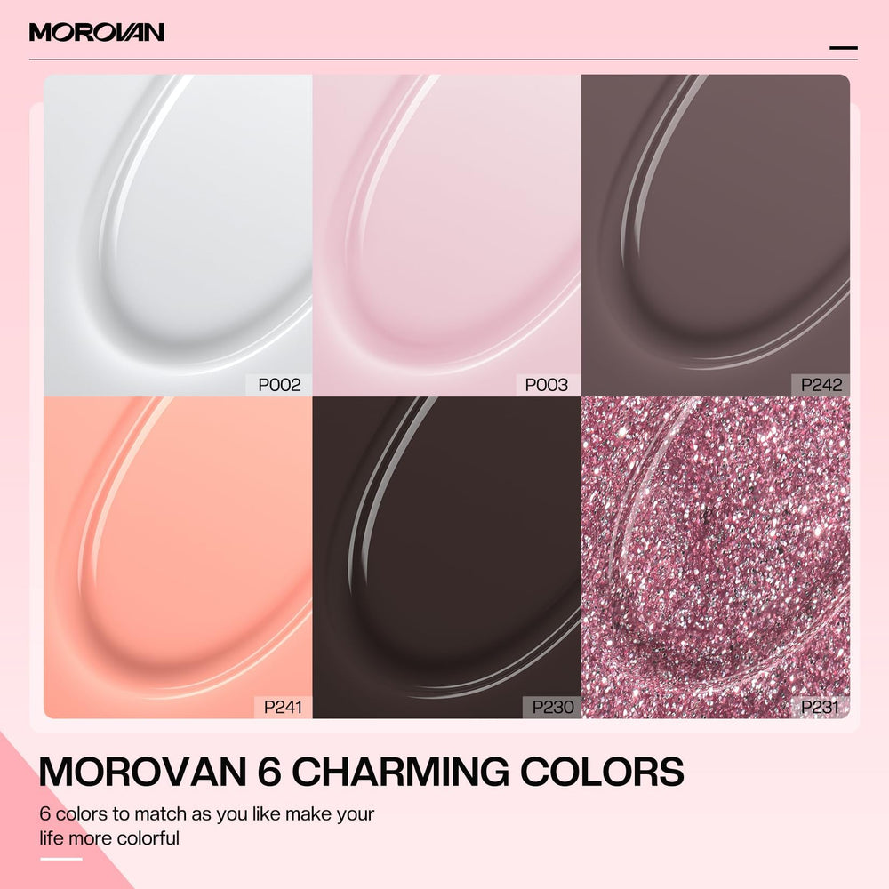 Morovan Poly Gel Nail Colors pink nude swatch shows versatile shades.
