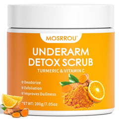 MOSRROU Underarm Detox Scrub bottle shows deep cleansing for refreshed underarms.