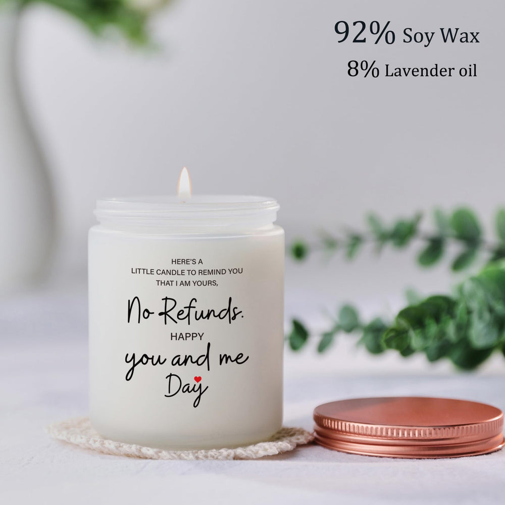 MOTVZC couple anniversary candle with message label for celebration.