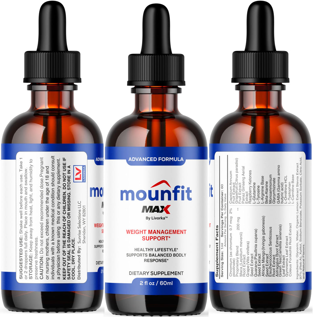 Lifestyle image showing Mounfit Drops Max bottle on a table
