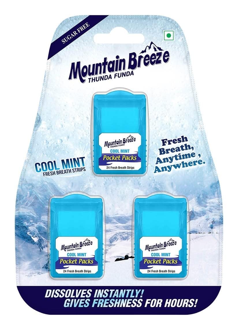 Mountain Breeze Breath Strips packaging with 3 cassette packs