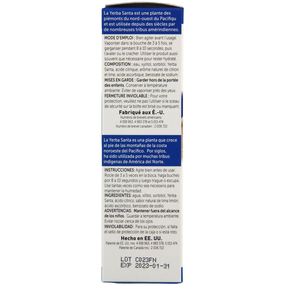 Back label of Mouth Kote with ingredients and claims