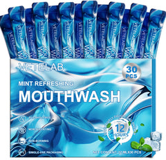 Travel-size mouthwash packets in a 30-pack box