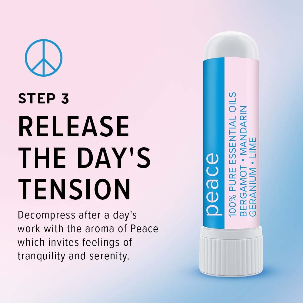 Peace inhaler with bergamot, mandarin, geranium, and lime for calm